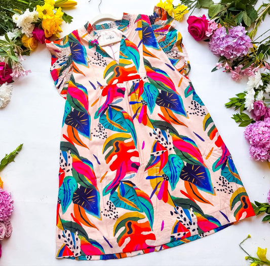 Umgee Peach Tropical Floral Dress