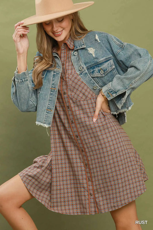 Umgee Brown Plaid Dress