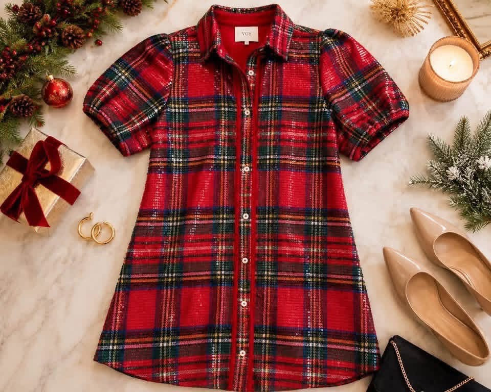 Pre Order -Sparkles and Plaid Dress