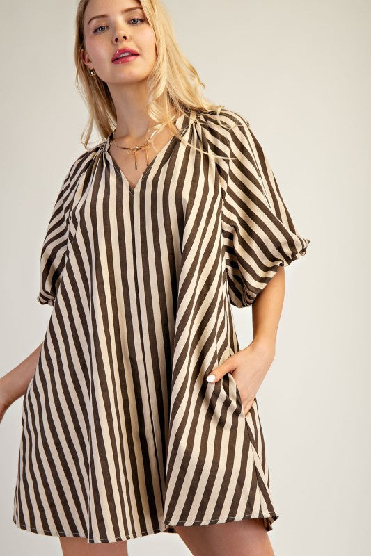 Cream Striped Dress w/ Pockets