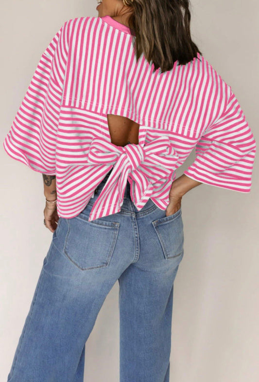 Pink Striped Top with Bow