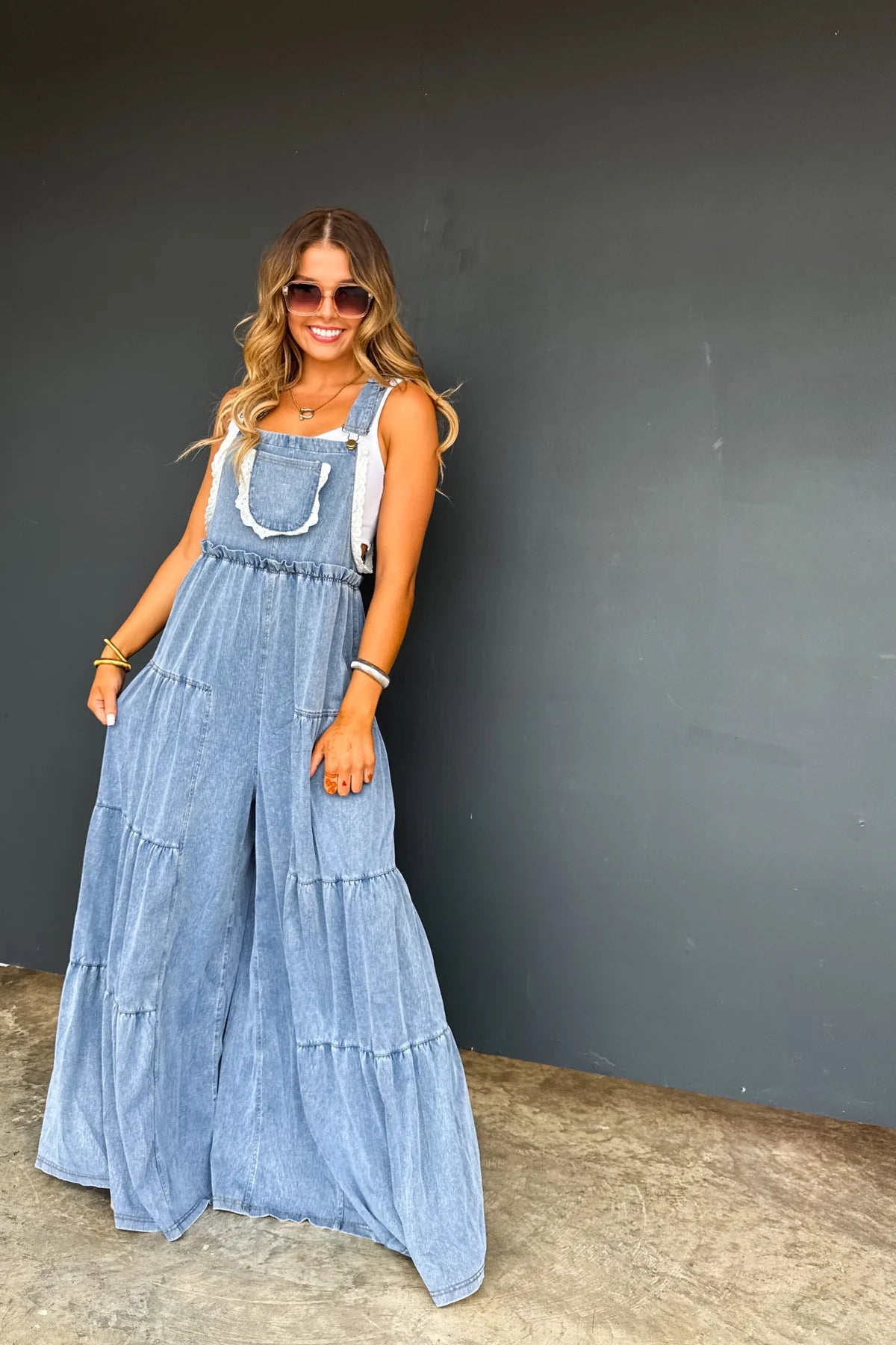 Blakeley Boho and Lace Denim Overalls