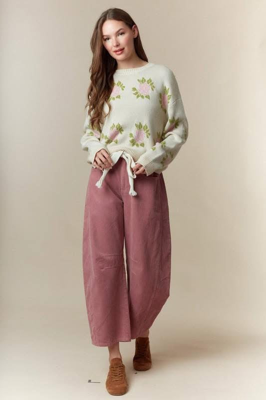 Peach Love Mauve Corduroy Barrel Pants