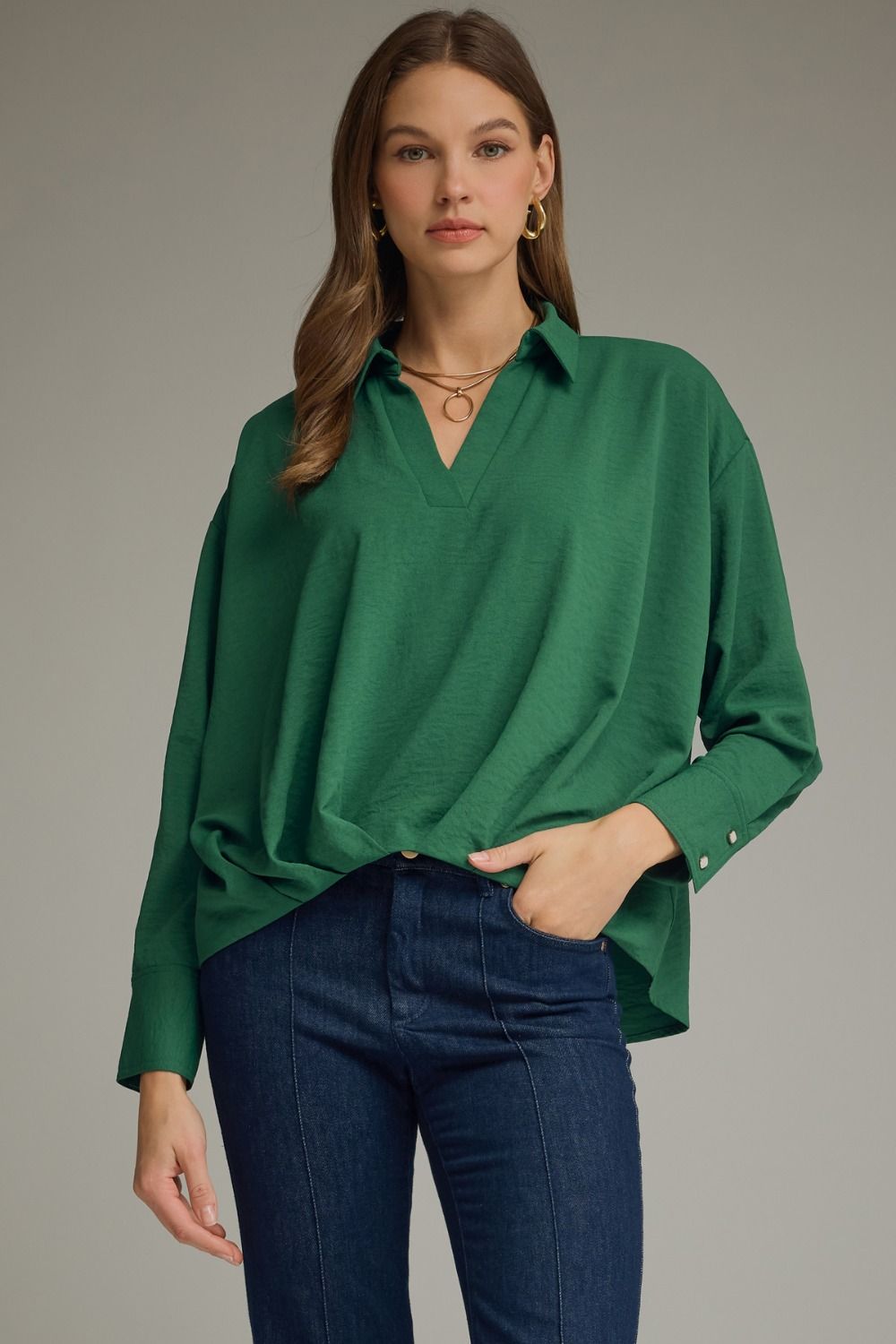 Entro Hunter Green V-Neck Top