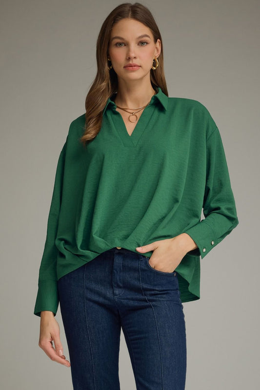 Entro Hunter Green V-Neck Top