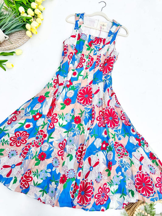 Umgee Blue/Red Floral Maxi Dress