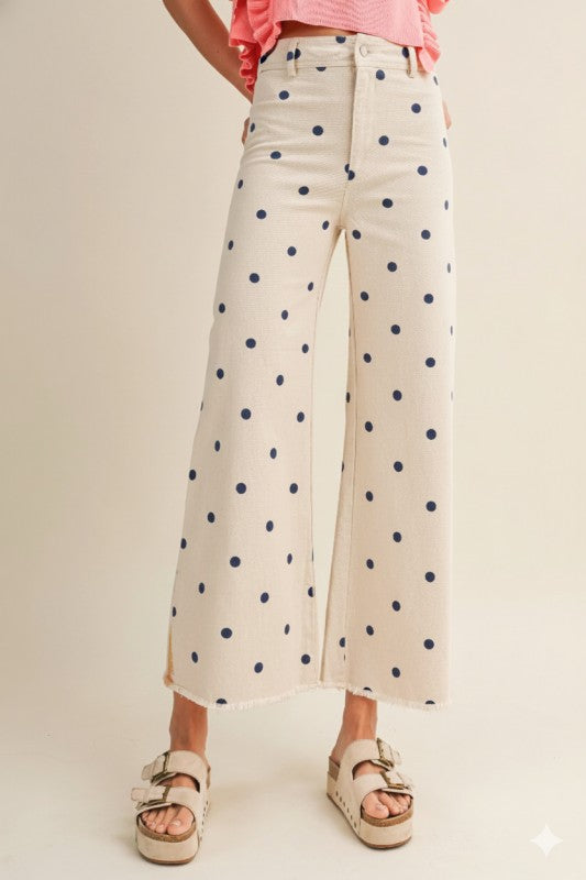 Oatmeal/Navy Polka Dot Pants