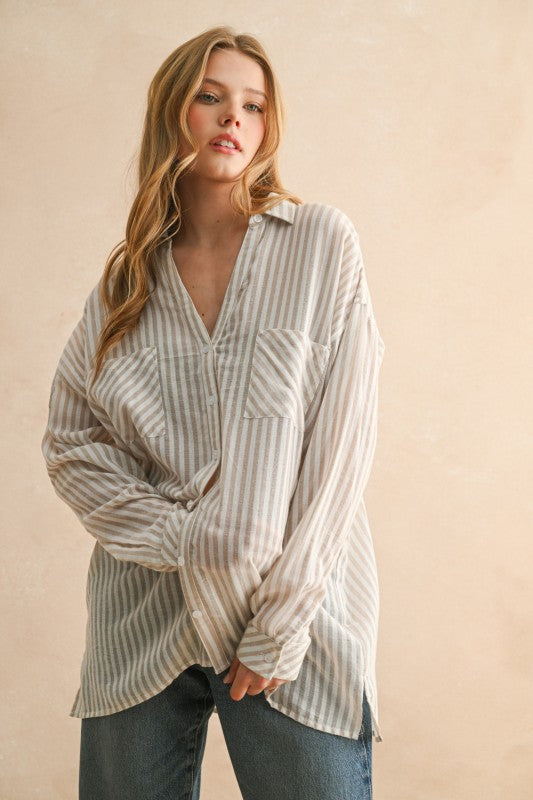 Miou Muse Beige Striped Top