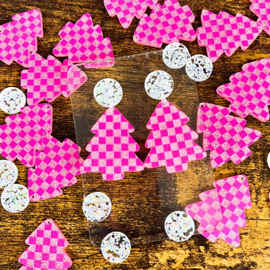 Glitter Pink Checkered Earrings