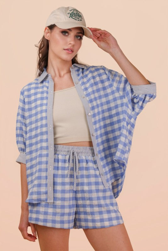 Blue Gingham Shorts Set