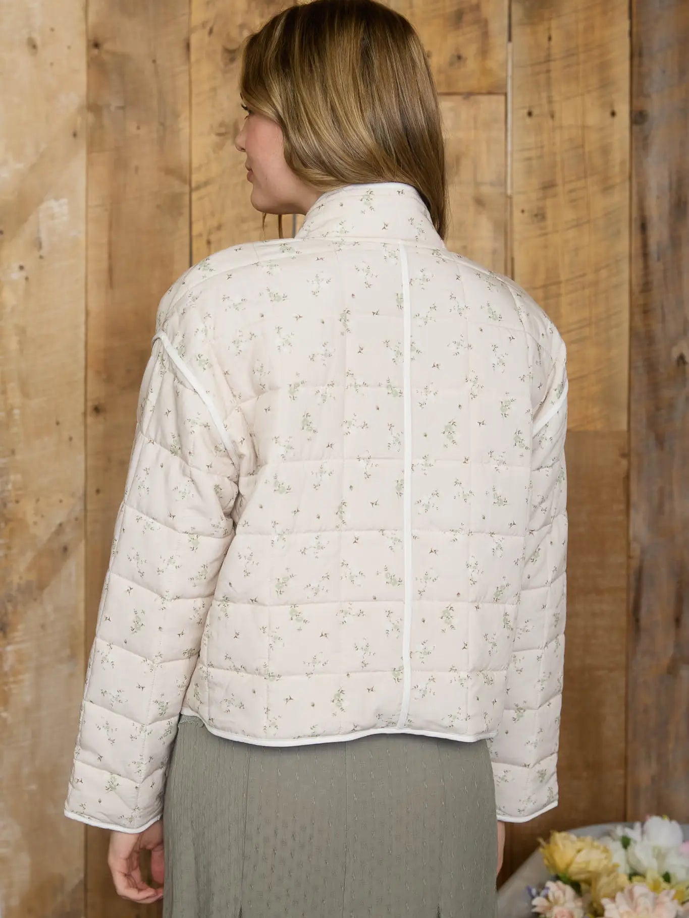 Quilted Floral Button Down Puffer Jacket