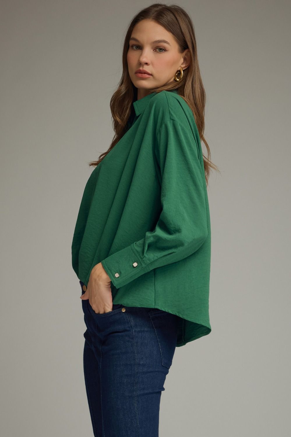 Entro Hunter Green V-Neck Top