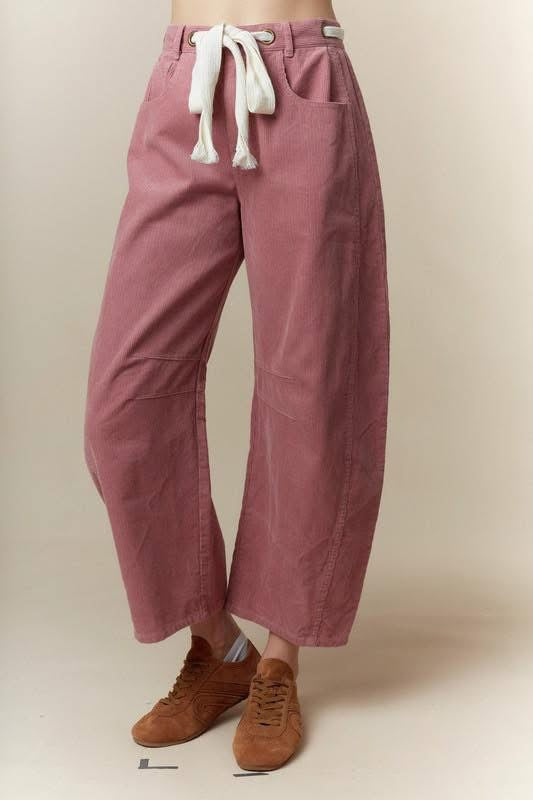 Peach Love Mauve Corduroy Barrel Pants