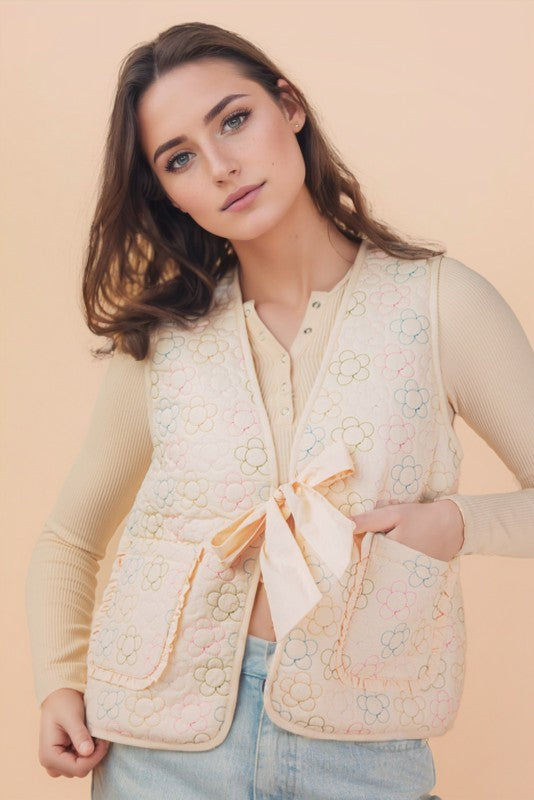 Cream Daisy Quilted Vest