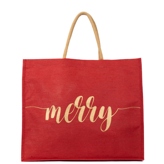 Merry Script Juco Carryall Tote Red/Gold 22x19x8