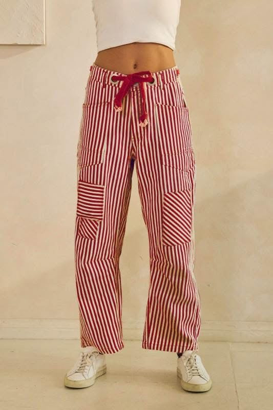 Washed Vintage Striped Rope Pants Red/White