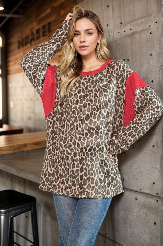 Leopard Top with Red Accents