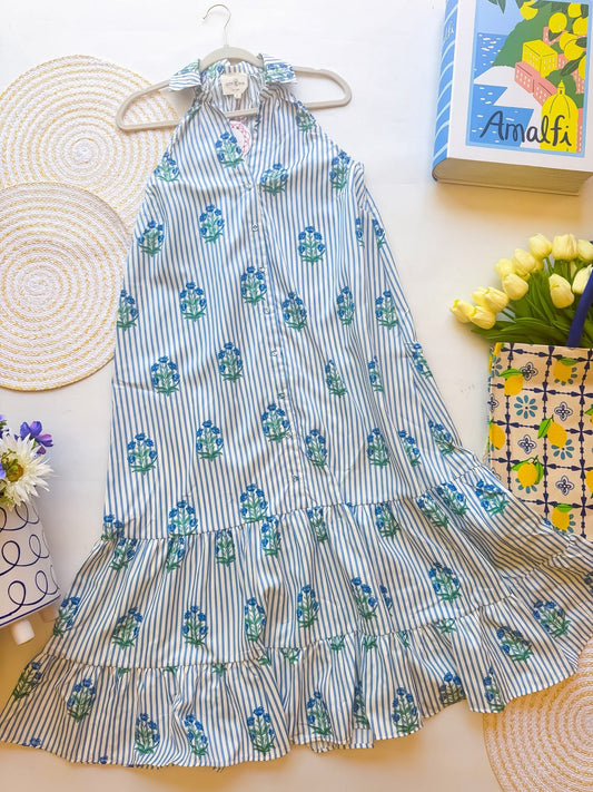 Umgee Blue Flower Stripes Maxi